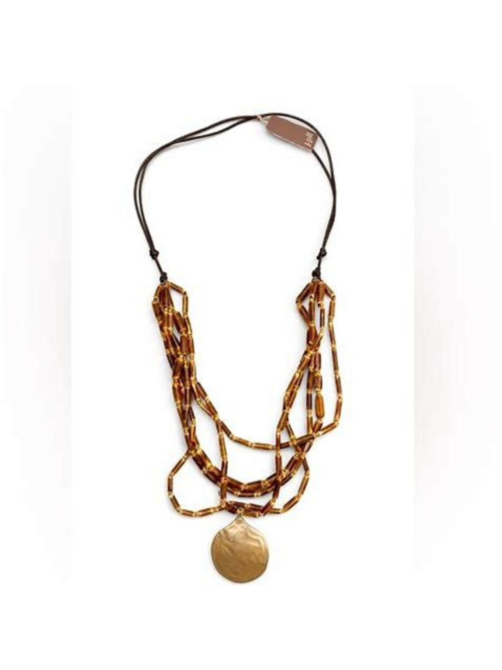 J. Jill Gold And Brown Multi Strand Necklace With A Metal Pendant